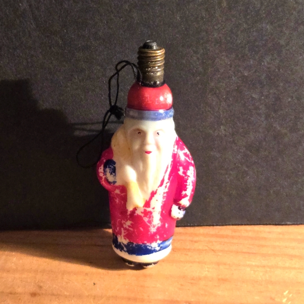 ANTIQUE MILK GLASS SANTA CLAUS CHRISTMAS MILK GLASS LIGHTBULB UNTESTED ORNAMENT
